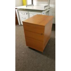Lockable Cherry Wood Effect 3 Drawer Office Desk Pedestal