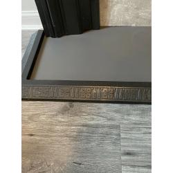 Beautiful black original cast iron fireplace with fender! Refurbished and in good condition