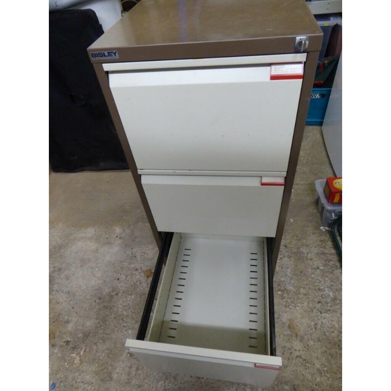 Three drawer Bisley metal filing cabinet