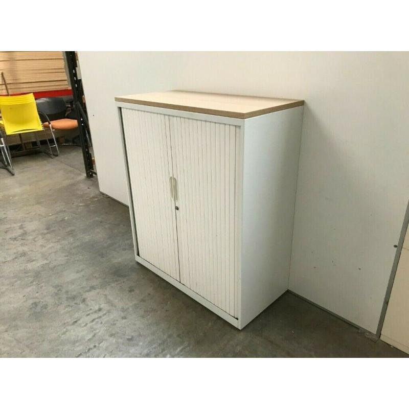 WHITE STEEL TAMBOUR CABINET, ROLLER DOOR, SHUTTER STATIONERY CUPBOARD, 39 AVAILABLE ?100+VAT EACH