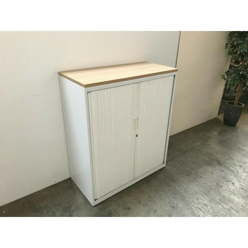 WHITE STEEL TAMBOUR CABINET, ROLLER DOOR, SHUTTER STATIONERY CUPBOARD, 39 AVAILABLE ?100+VAT EACH