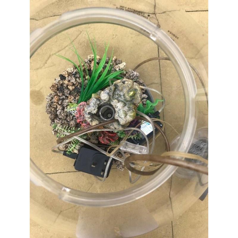 AquaBio Aquarium with accessories, pump, decorations, good condition, cleaning kit, spare hose, net