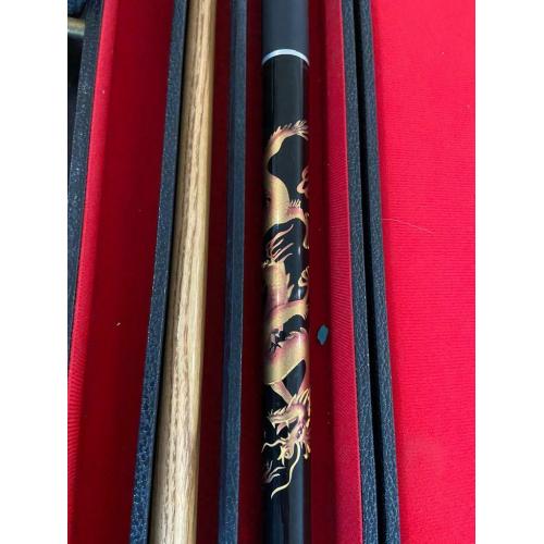 Three snooker pool cues with cases