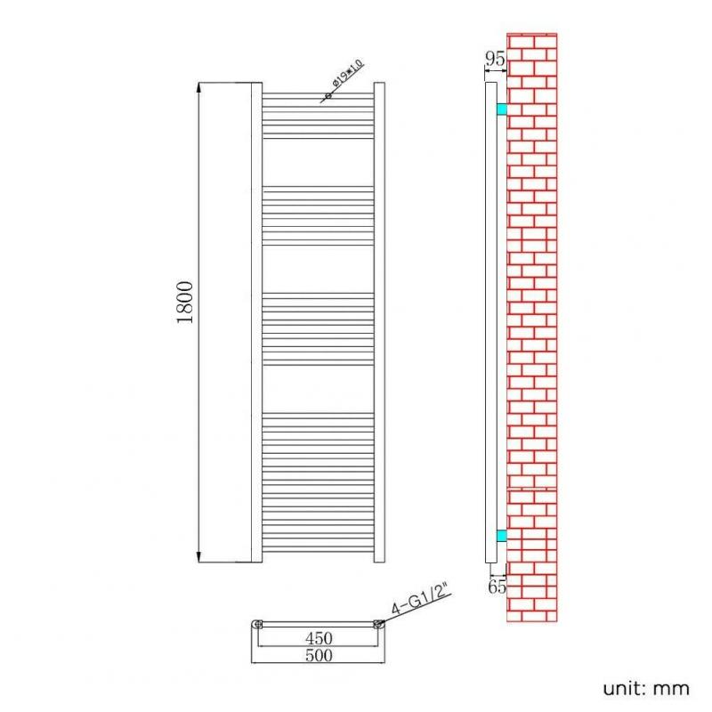 1800x500mm Chrome Straight Heated Bathroom Towel Radiator RRP ?219.97 OUR PRICE ONLY ?85.00