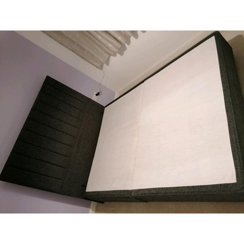 Charcoal Grey Kingsize Divan Bed Base and Headboard