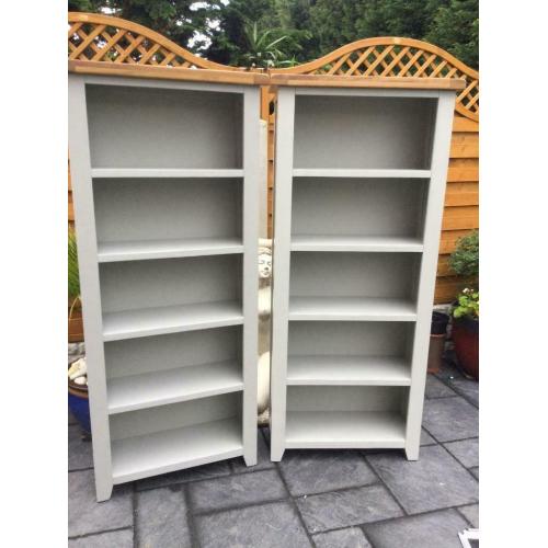 Pair (2) Of - Grey Painted & Oak- Tall Bookcases - Will Split - New / Unused