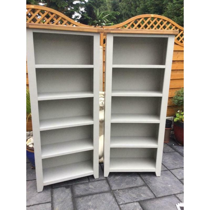 Pair (2) Of - Grey Painted & Oak- Tall Bookcases - Will Split - New / Unused