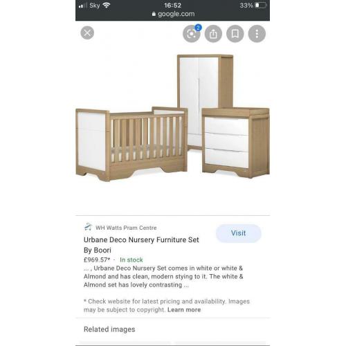 Boori Urbane nursery furniture wardrobe cotbed draws