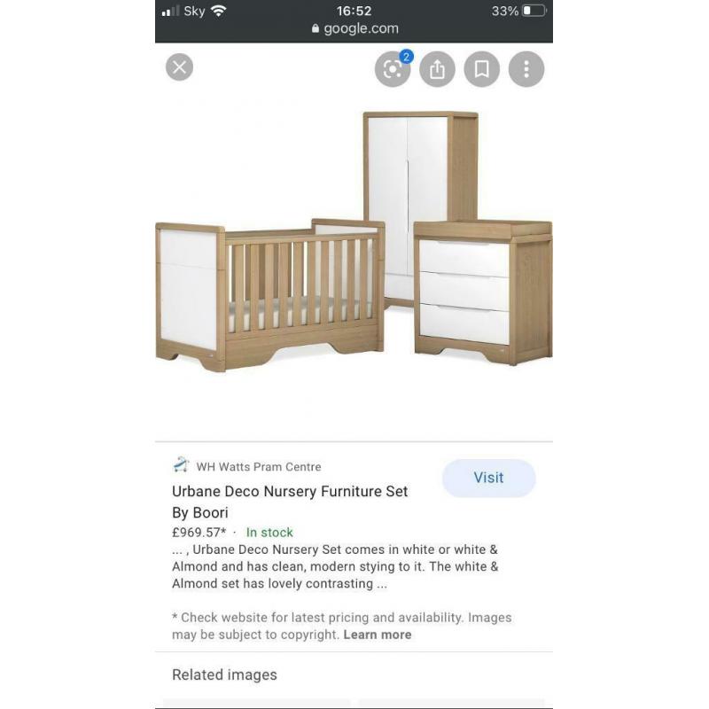 Boori Urbane nursery furniture wardrobe cotbed draws