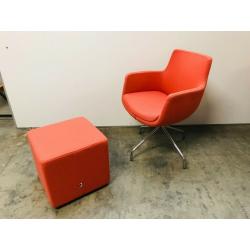 ORANGE SIXTEEN3 SWIVEL TUB CHAIRS & POUFFE FOOTSTOOL, VERY GOOD CONDITION