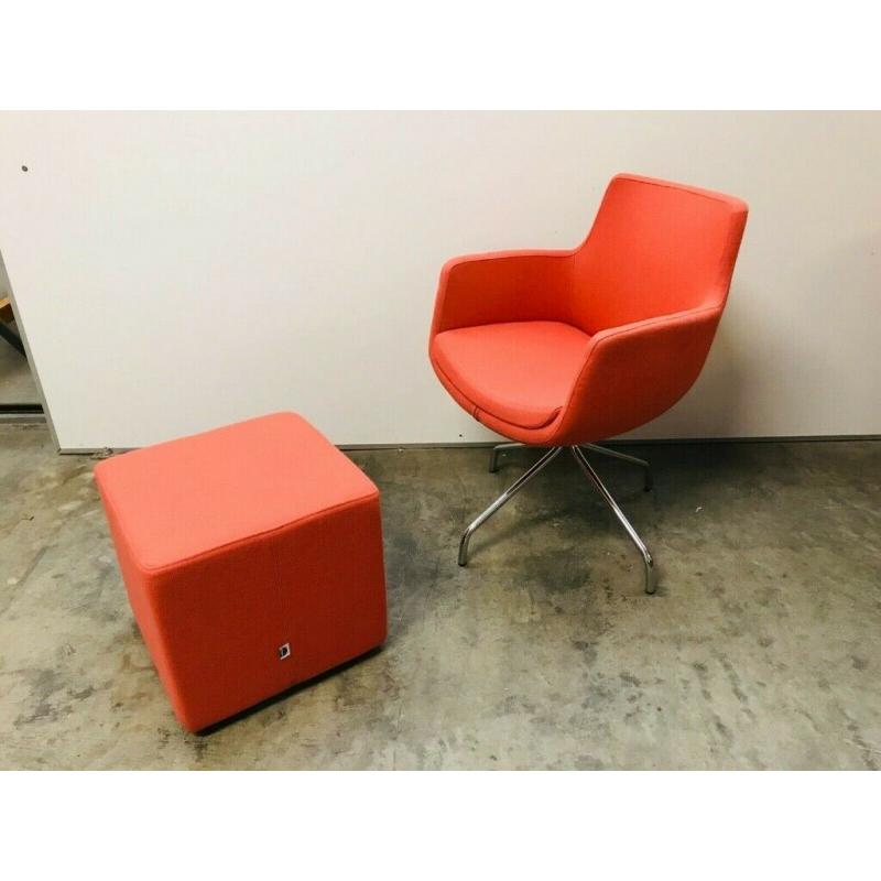 ORANGE SIXTEEN3 SWIVEL TUB CHAIRS & POUFFE FOOTSTOOL, VERY GOOD CONDITION
