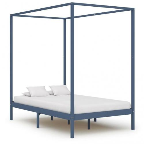 Canopy Bed Frame Grey Solid Pine Wood 140x200 cm-283277