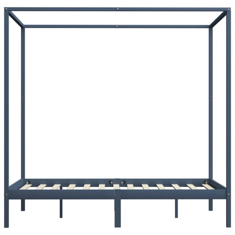 Canopy Bed Frame Grey Solid Pine Wood 140x200 cm-283277