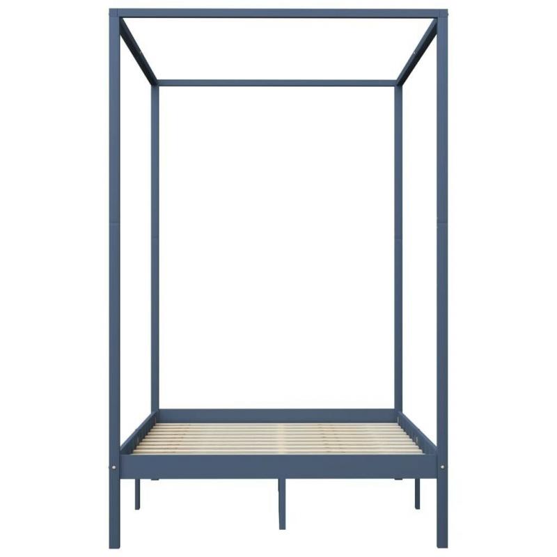 Canopy Bed Frame Grey Solid Pine Wood 140x200 cm-283277