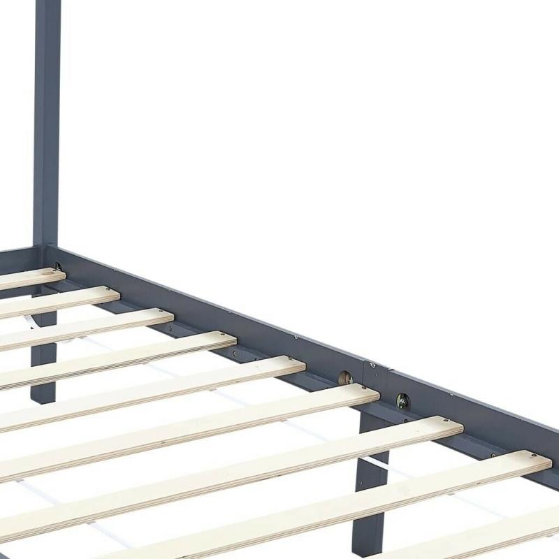 Canopy Bed Frame Grey Solid Pine Wood 140x200 cm-283277