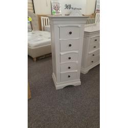Brand New Normandy 5 Drawer Solid Oak Narrow Chest In Light Grey Can Deliver