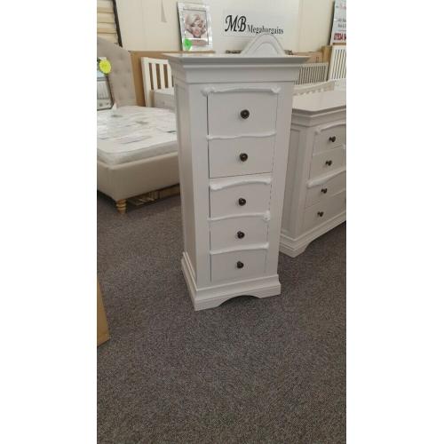 Brand New Normandy 5 Drawer Solid Oak Narrow Chest In Light Grey Can Deliver
