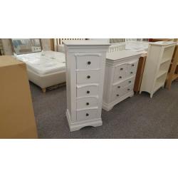 Brand New Normandy 5 Drawer Solid Oak Narrow Chest In Light Grey Can Deliver