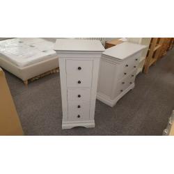 Brand New Normandy 5 Drawer Solid Oak Narrow Chest In Light Grey Can Deliver