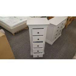 Brand New Normandy 5 Drawer Solid Oak Narrow Chest In Light Grey Can Deliver