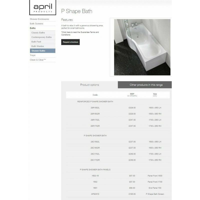 bath shower screen for P shaped bath, pivotting curved screen