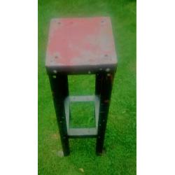 metal stool plliar table.feet for drilling to floor, heavy duty vintage