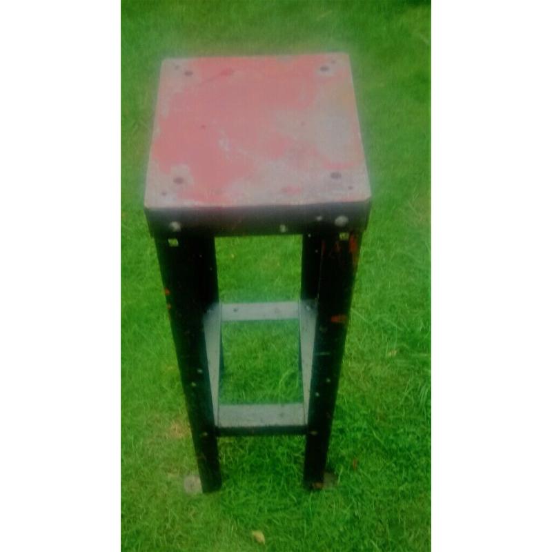 metal stool plliar table.feet for drilling to floor, heavy duty vintage