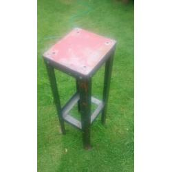 metal stool plliar table.feet for drilling to floor, heavy duty vintage