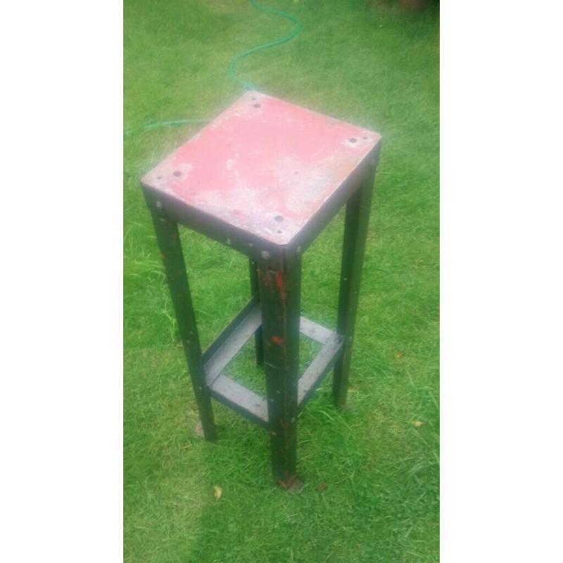 metal stool plliar table.feet for drilling to floor, heavy duty vintage