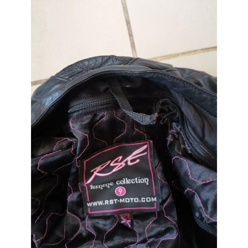 RST Ladies Black Leather Motorbike Jacket UK Size 8
