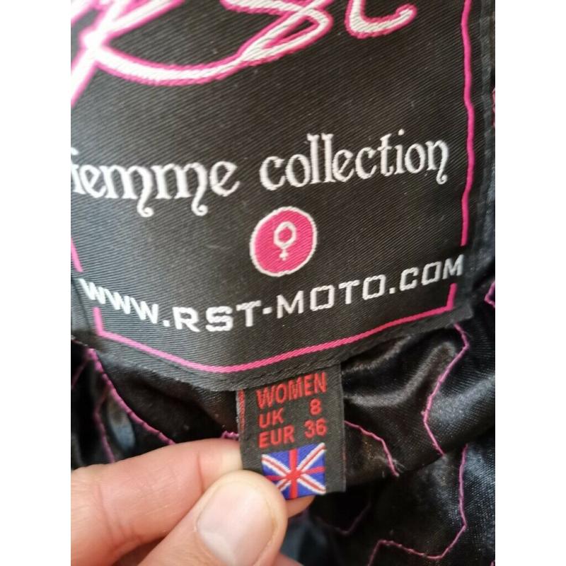 RST Ladies Black Leather Motorbike Jacket UK Size 8