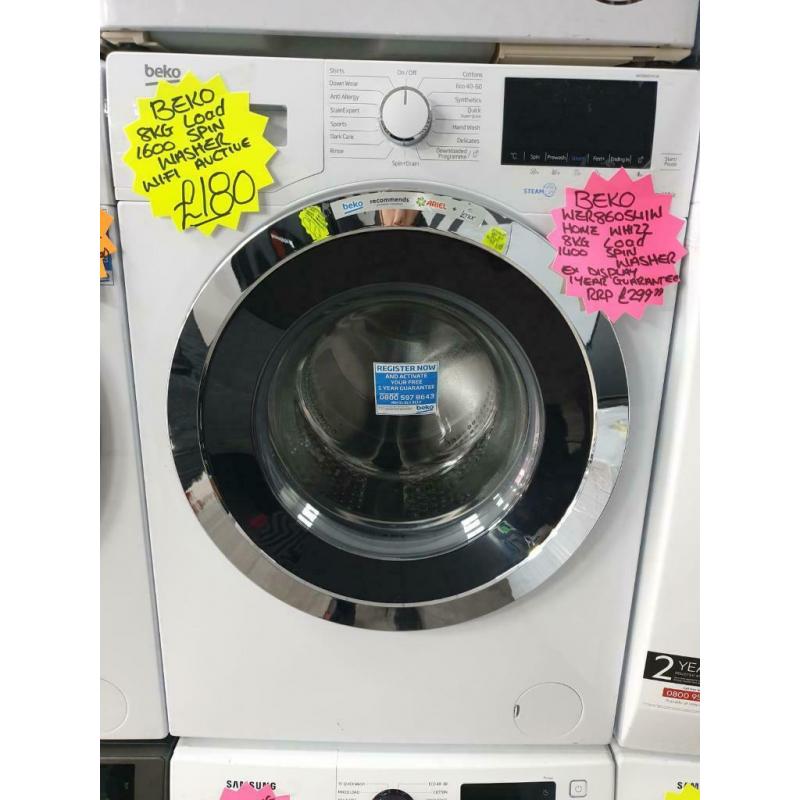 Ex display white beko 8kg load 1600 spin washing machine