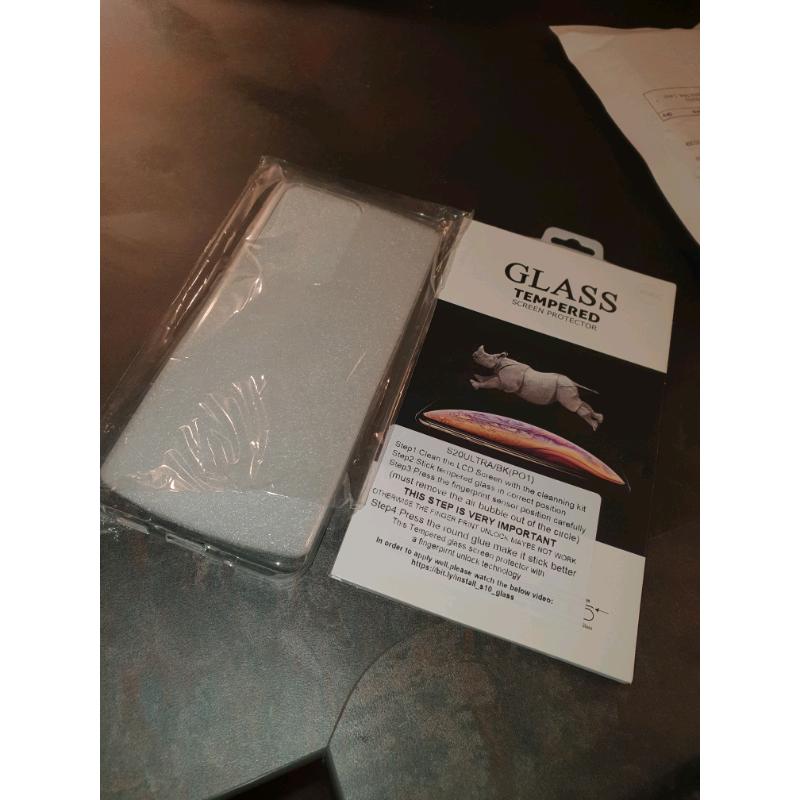 S20 GLASS TEMPERED SCREEN PROTECTOR AND CASE.