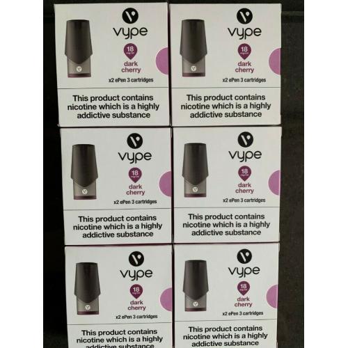 VYPE EPEN 3 CARTRIDGES DARK CHERRY VAPE PEN PODS 18ML X 6 Packs of x 2 Pods = 12 Pods.