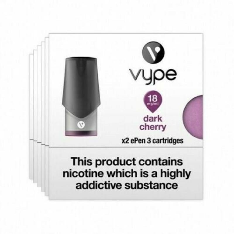VYPE EPEN 3 CARTRIDGES DARK CHERRY VAPE PEN PODS 18ML X 6 Packs of x 2 Pods = 12 Pods.