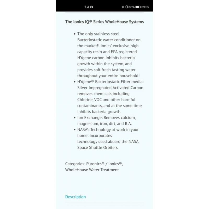 Ionics NASA water softener