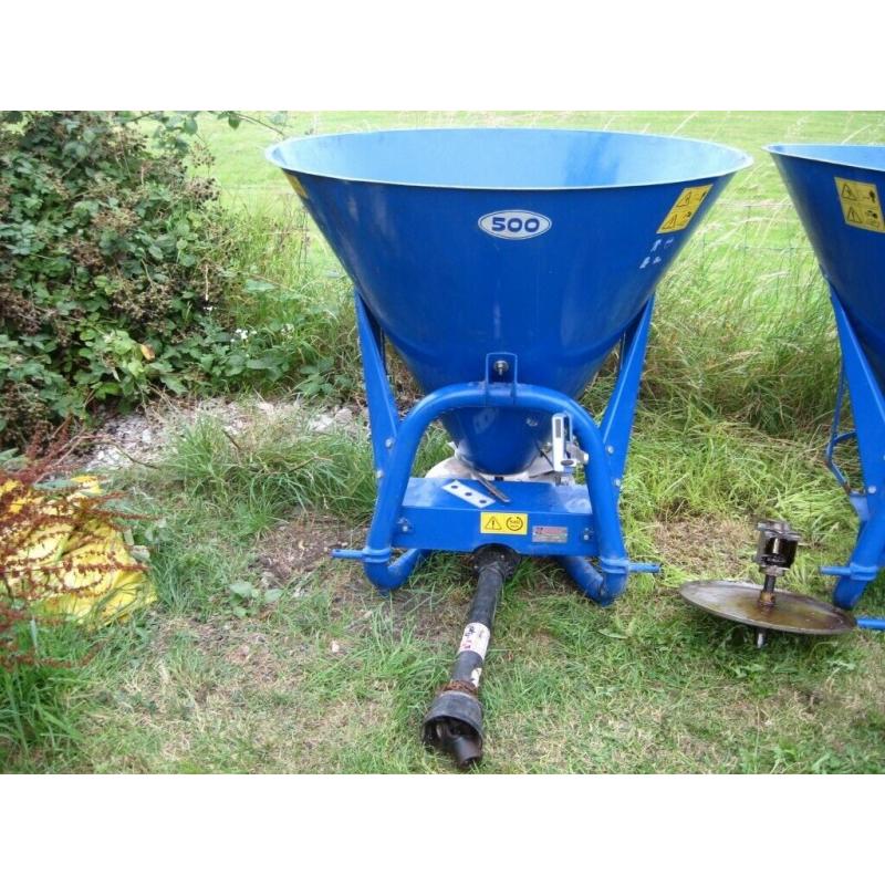 Two 2018 Fleming Fertiliser Spinner 3 Point Linkage FS500 Grass Seed Salt Spares or Repairs