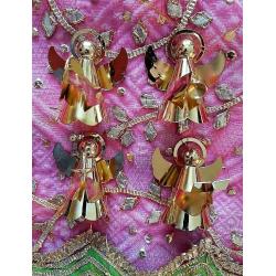 CHRISTMAS ANGEL SET GOLD 4 MUSICAL INSTRUMENTS Figurine Tableware Ornaments Metal Angels Decorations