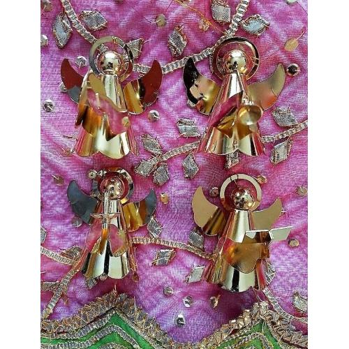 CHRISTMAS ANGEL SET GOLD 4 MUSICAL INSTRUMENTS Figurine Tableware Ornaments Metal Angels Decorations
