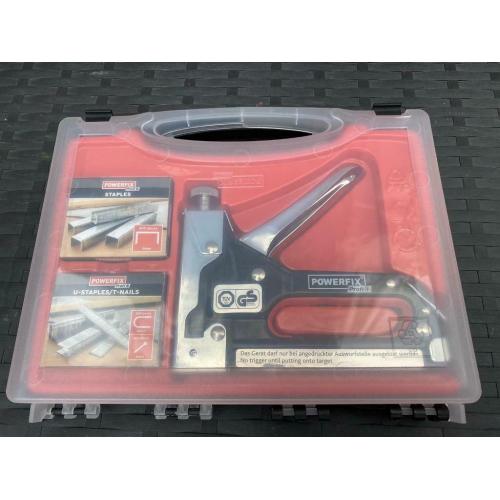 Staple gun with staples, u staples and nails in carry case