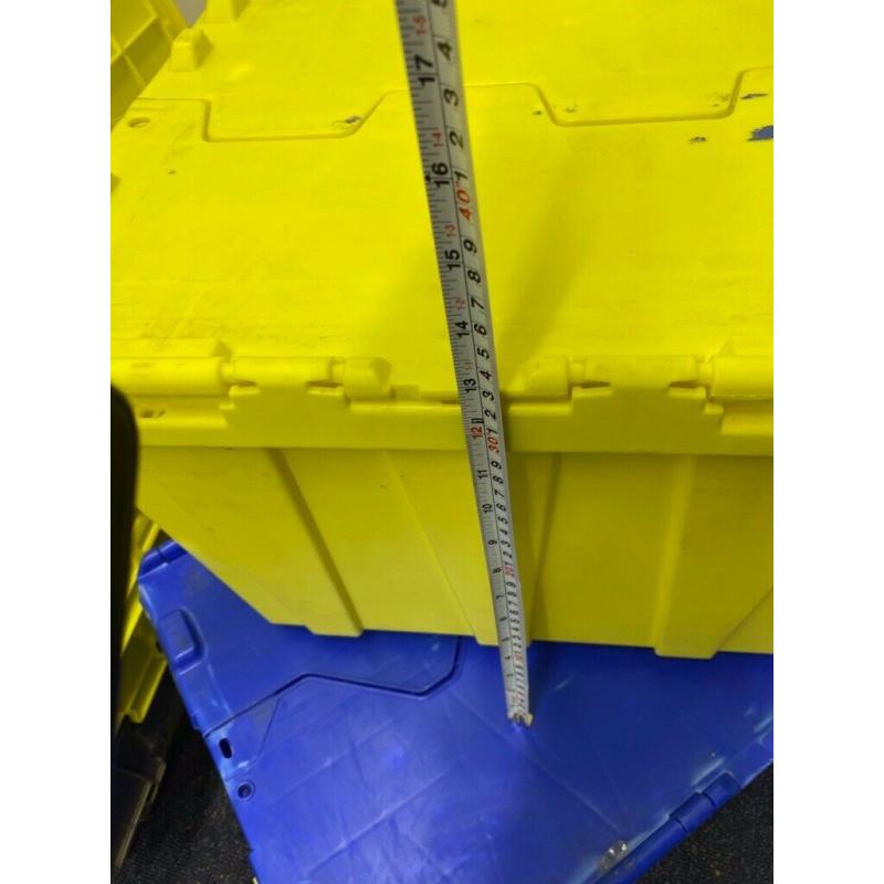 Storage / removal boxes with lids. Will stack & support heavy weight