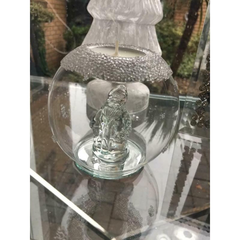Gorgeous glass Santa tea light candle holder Christmas decoration