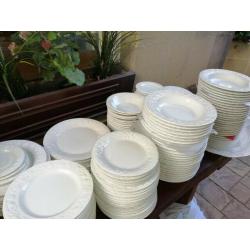 A large amount of white crockery
