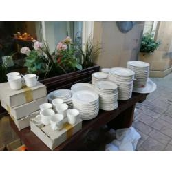 A large amount of white crockery