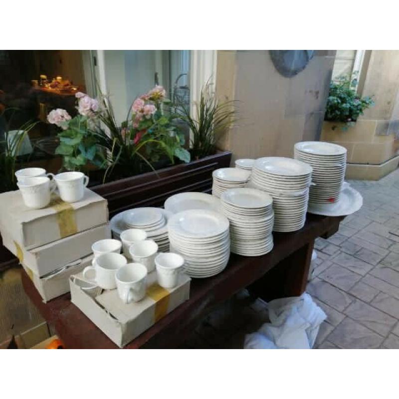 A large amount of white crockery