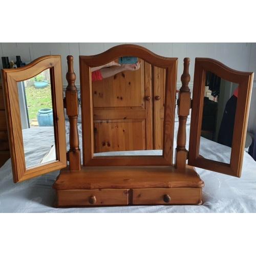 Pine Triple Mirror with Drawer.