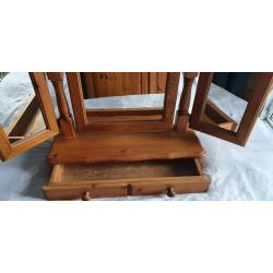Pine Triple Mirror with Drawer.