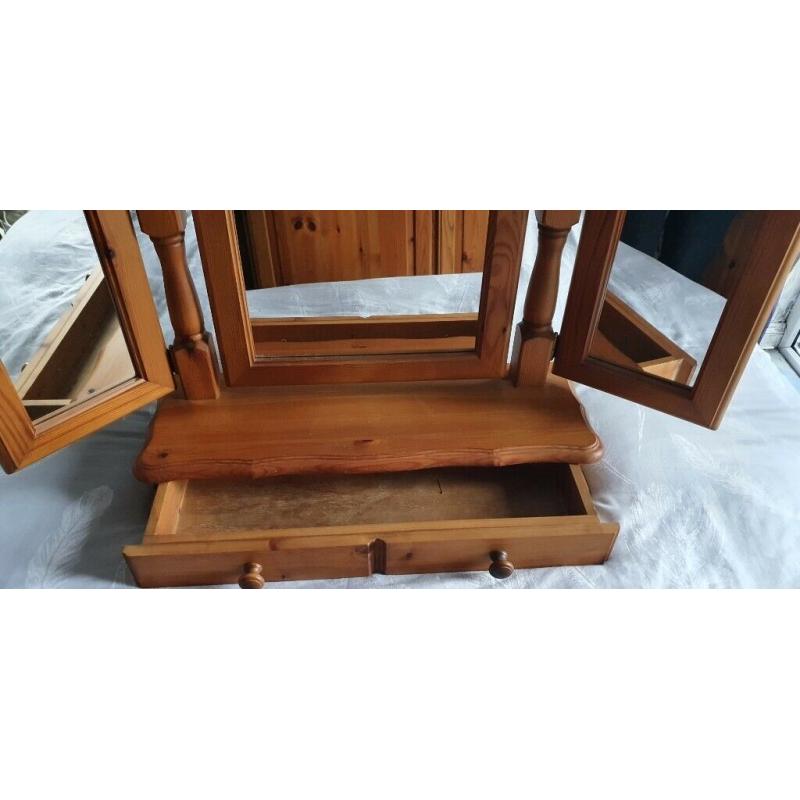 Pine Triple Mirror with Drawer.