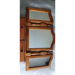 Pine Triple Mirror with Drawer.