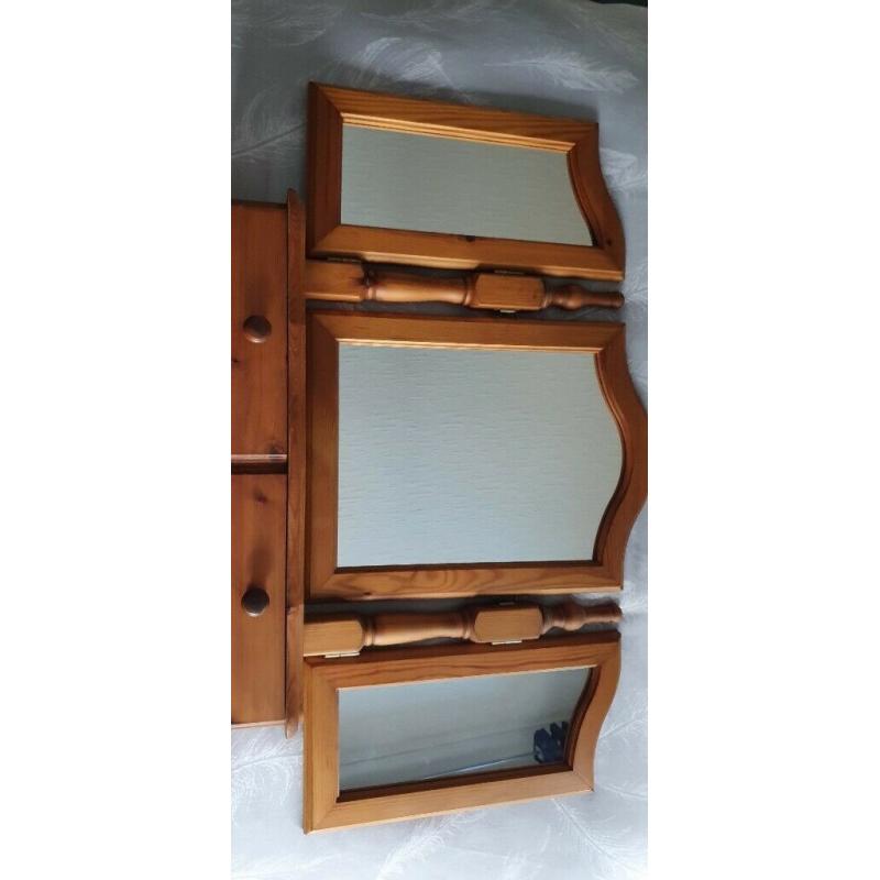 Pine Triple Mirror with Drawer.